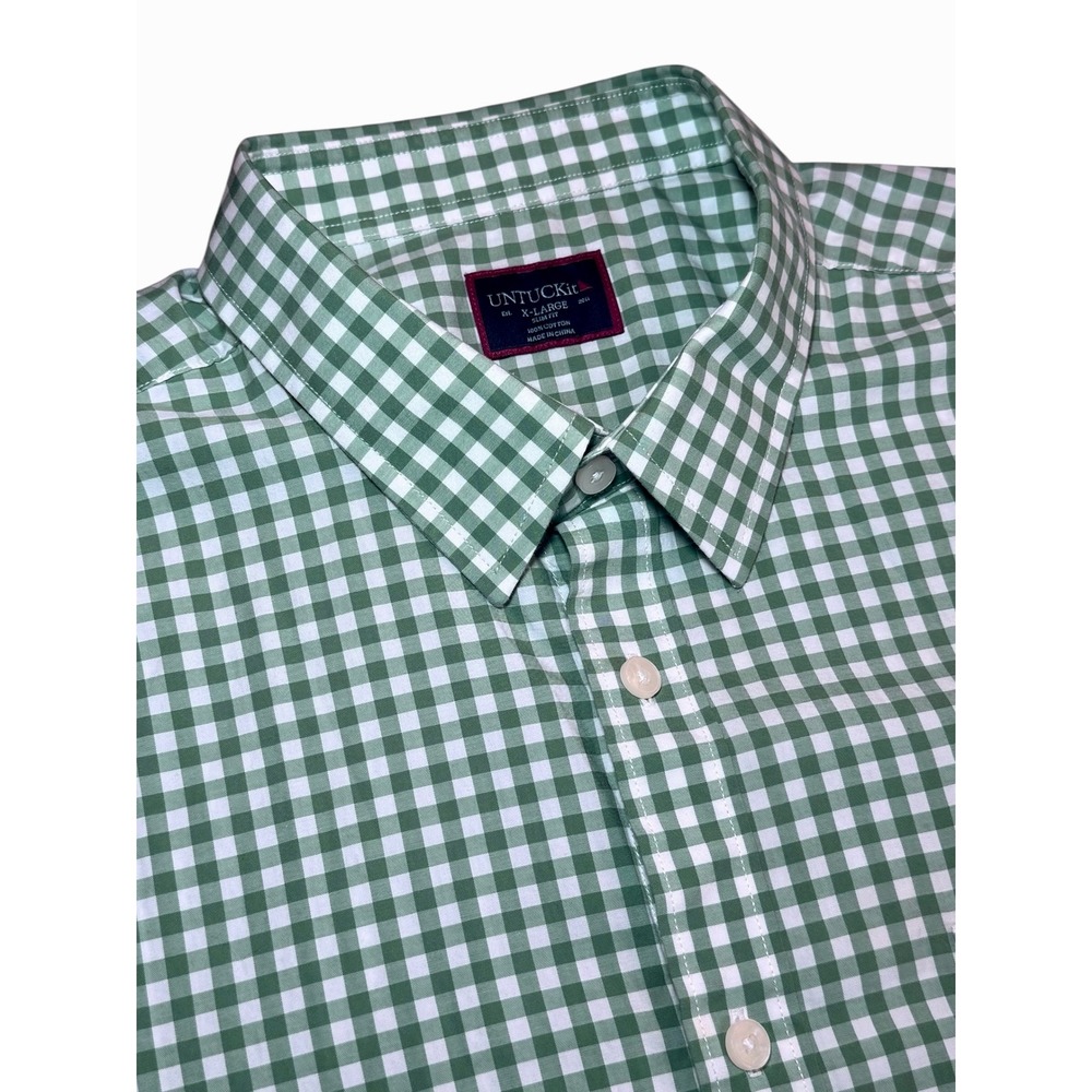 UNTUCKit Voss Shirt Men's XL Green Gingham Slim Fit Short Sleeve Button Down